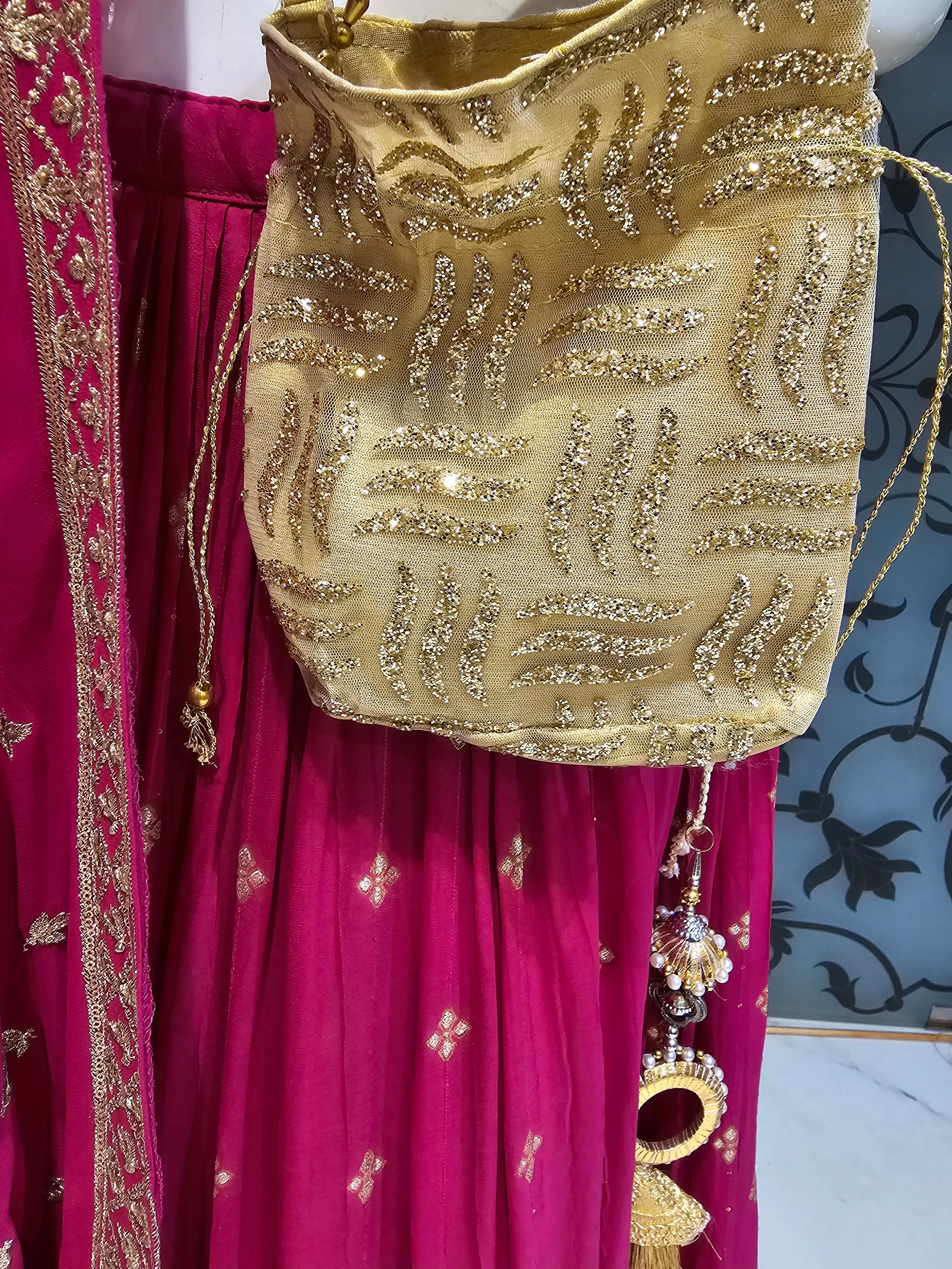 Magenta Lehenga Choli with Potli