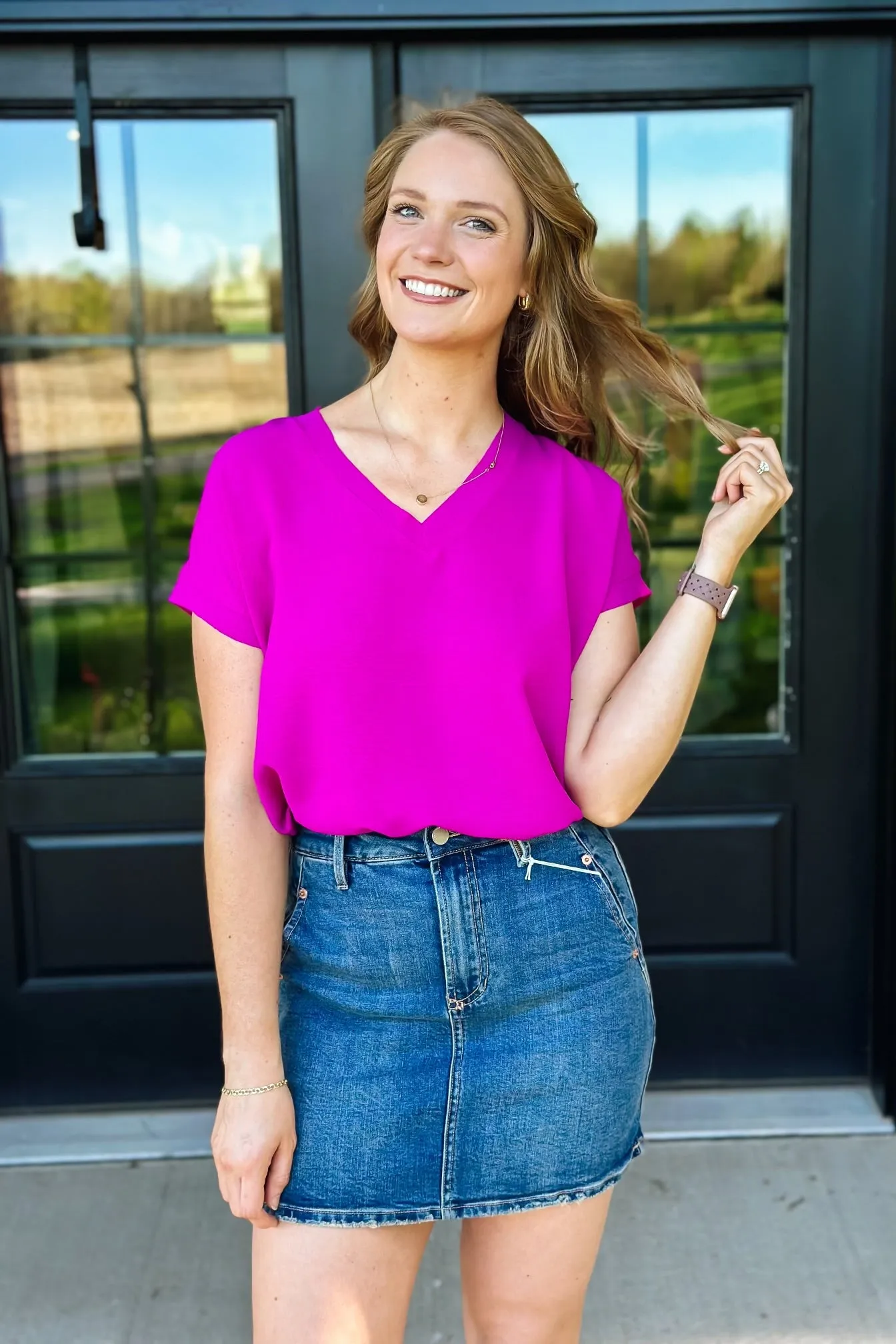 Magenta V-Neck Blouse