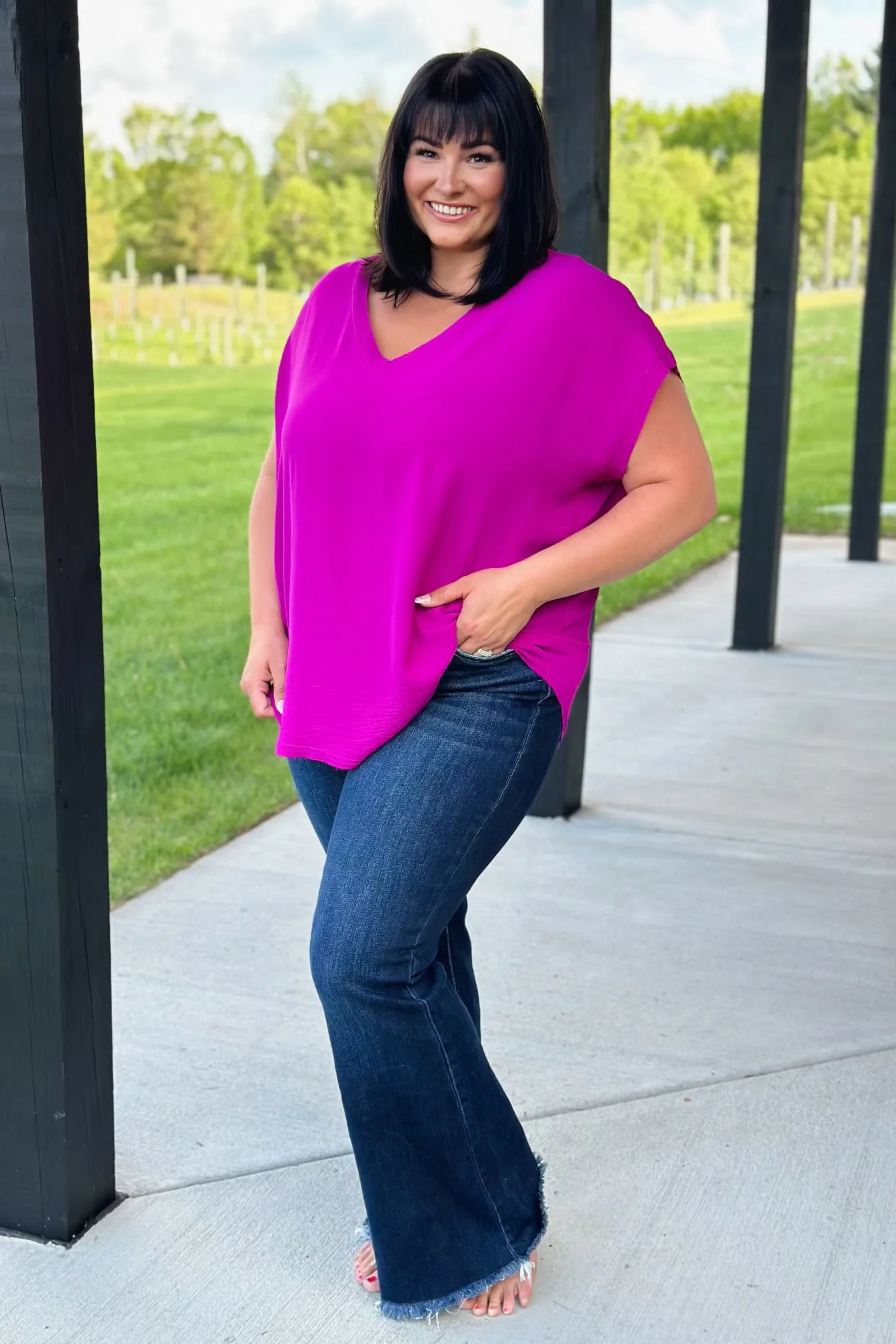 Magenta V-Neck Blouse