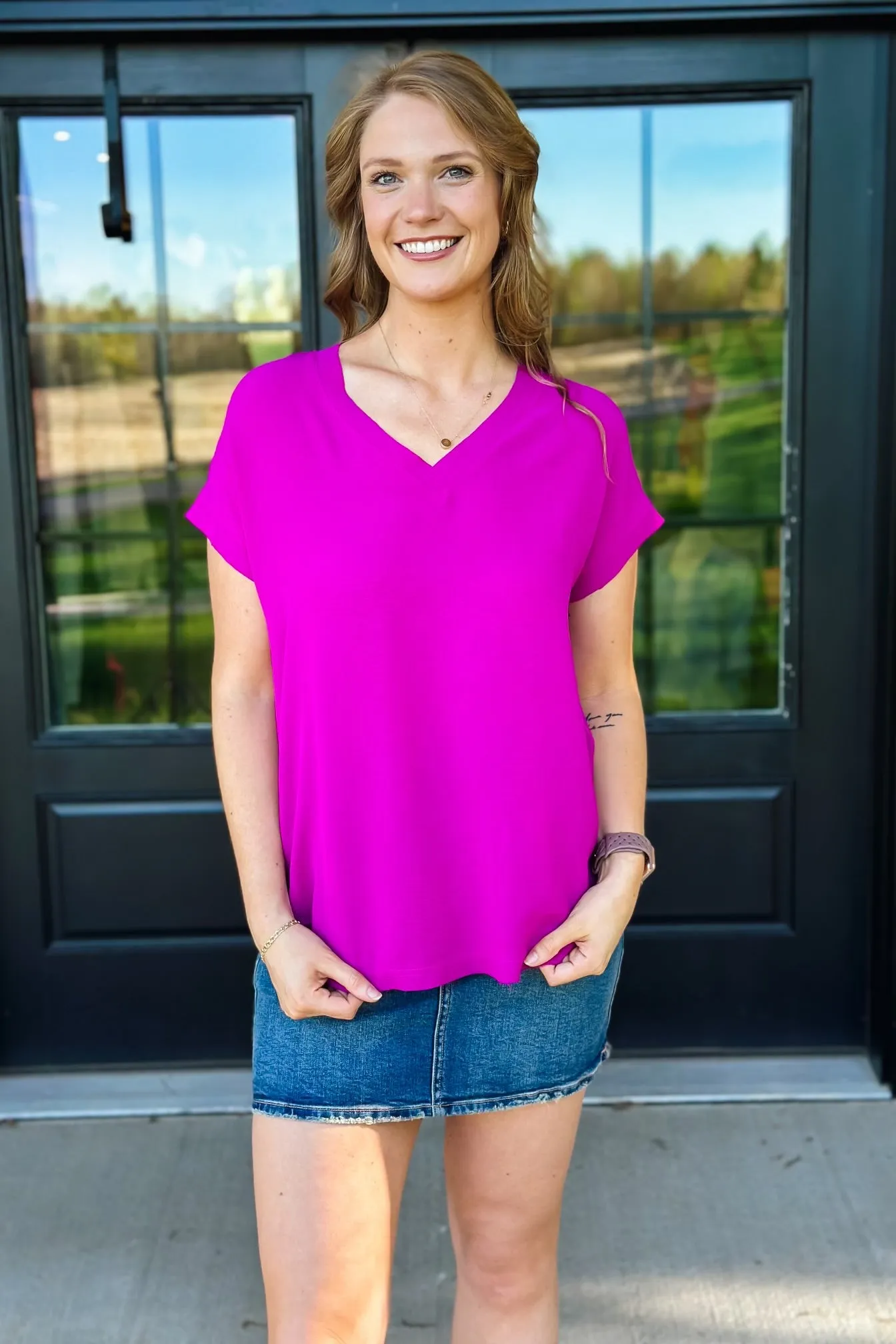 Magenta V-Neck Blouse