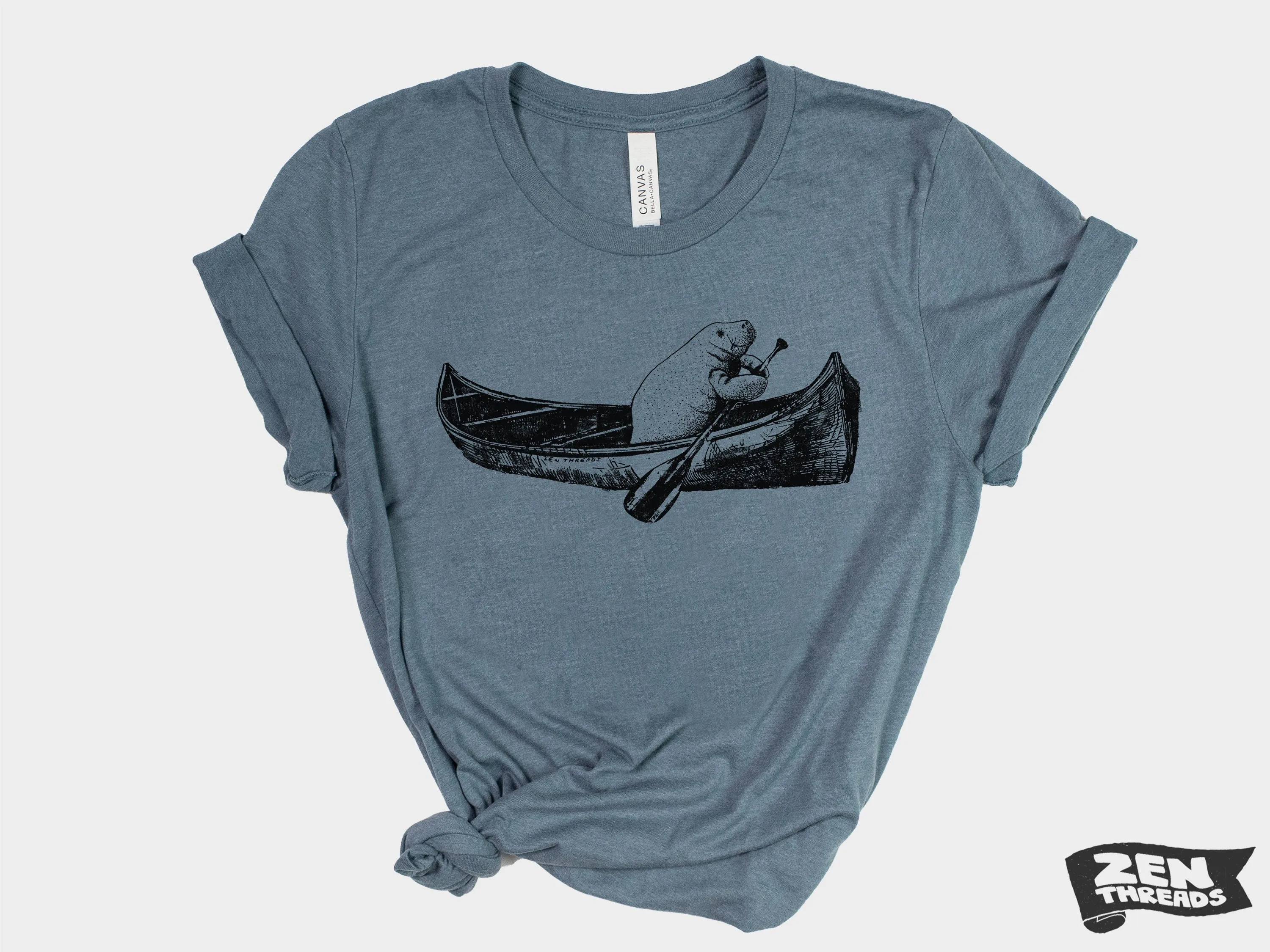 Manatee Canoe Unisex T-Shirt - Florida Sea Cow Marine Life Tee - Bella Canvas - Custom Color Printed