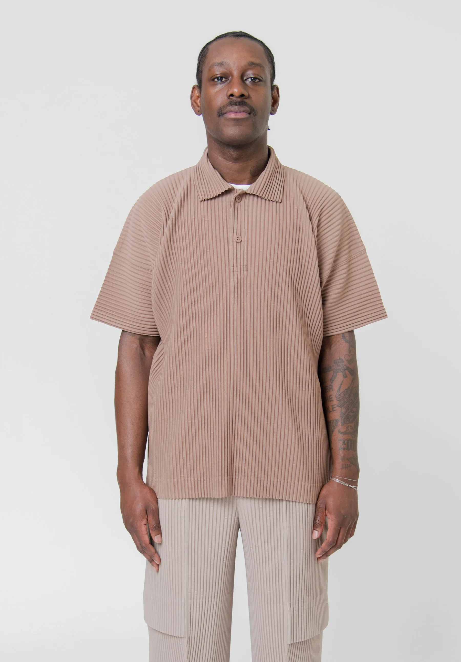 MC June Pleated Polo Shirt Cinnamon Beige JM122-43