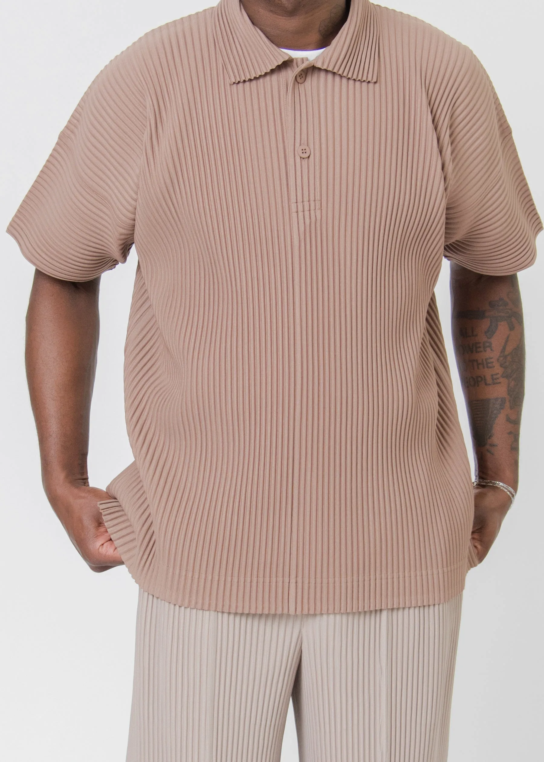 MC June Pleated Polo Shirt Cinnamon Beige JM122-43