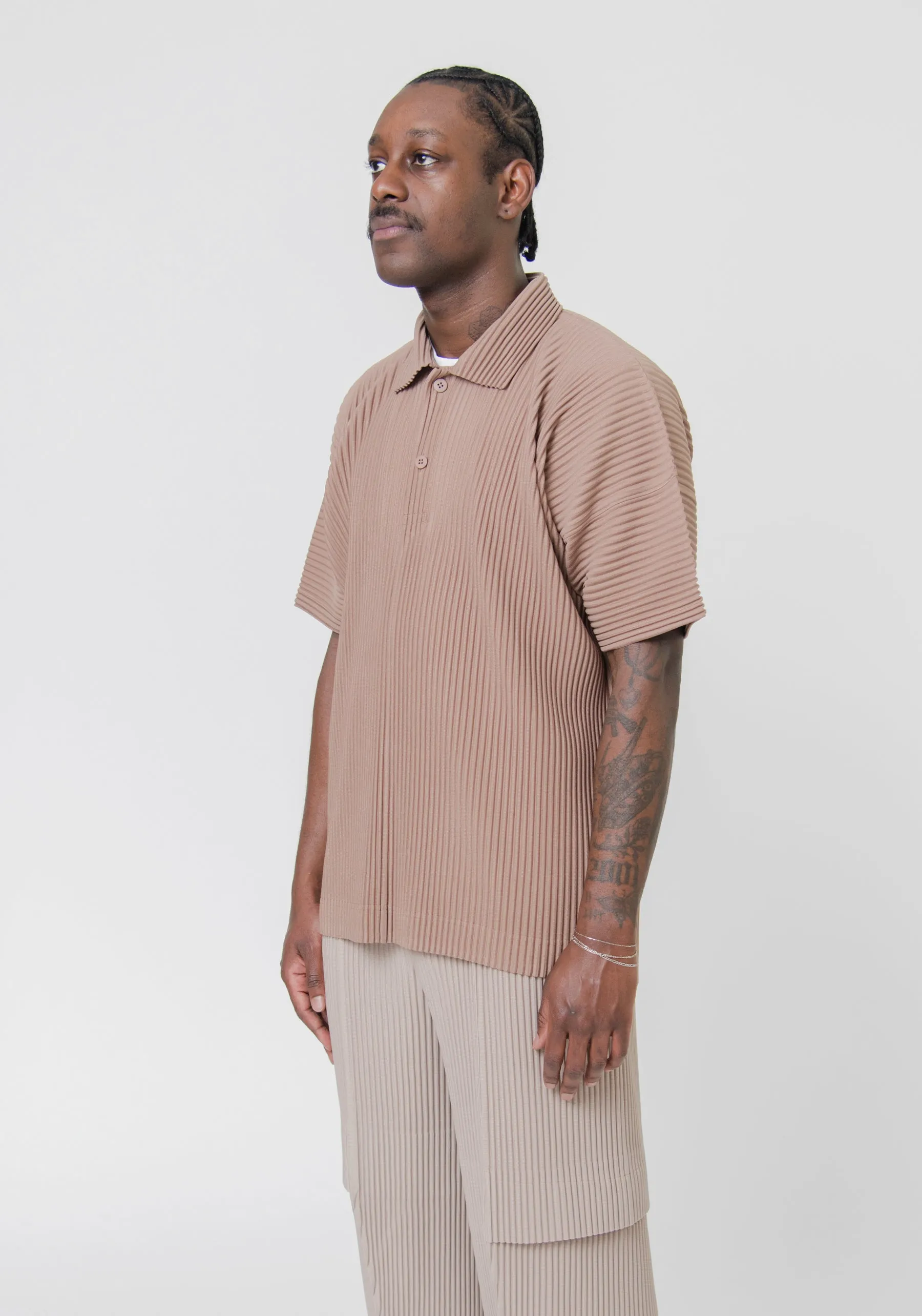 MC June Pleated Polo Shirt Cinnamon Beige JM122-43