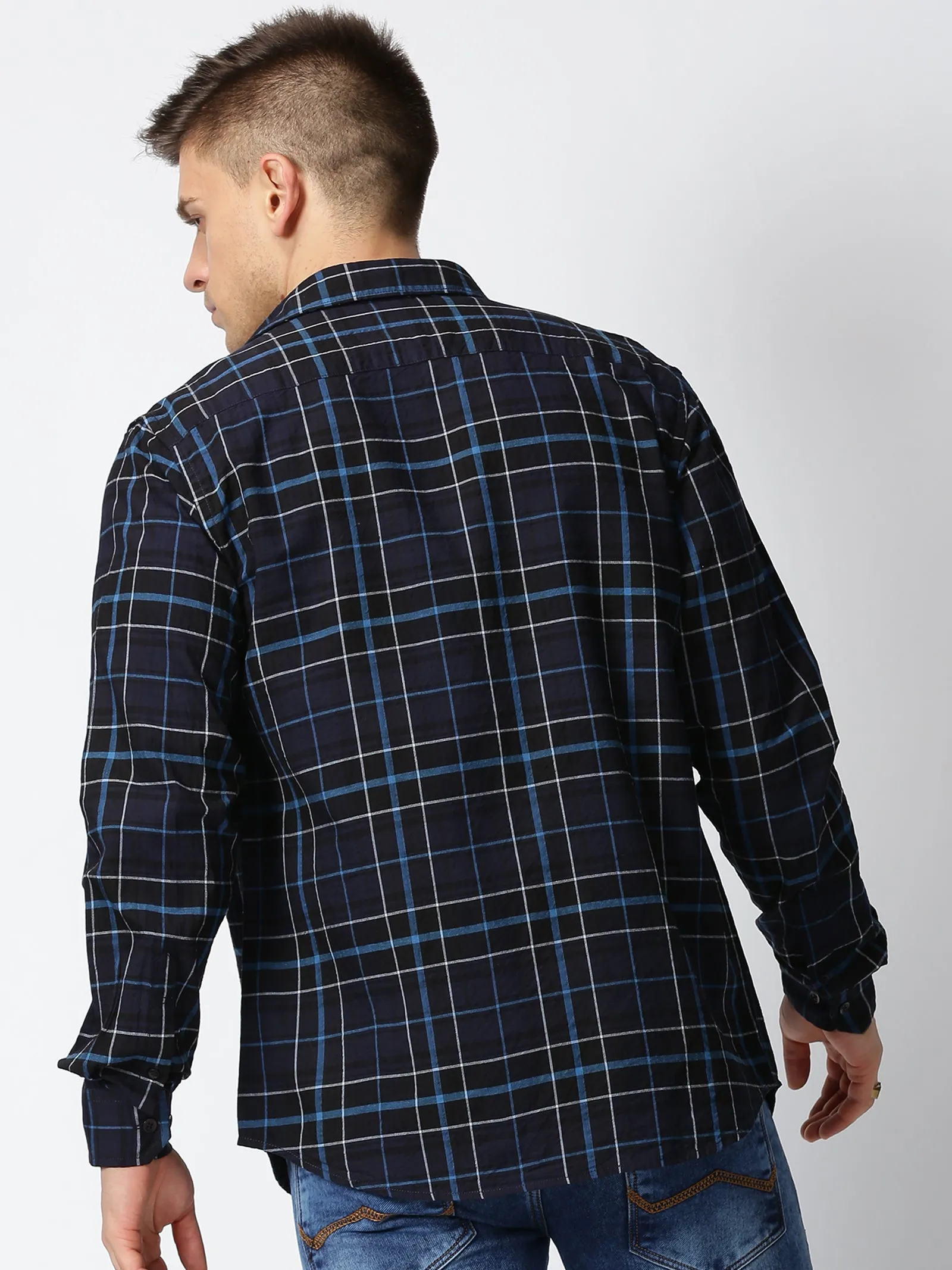 MEN'S BLACK CHECKS SLIM FIT SHIRT