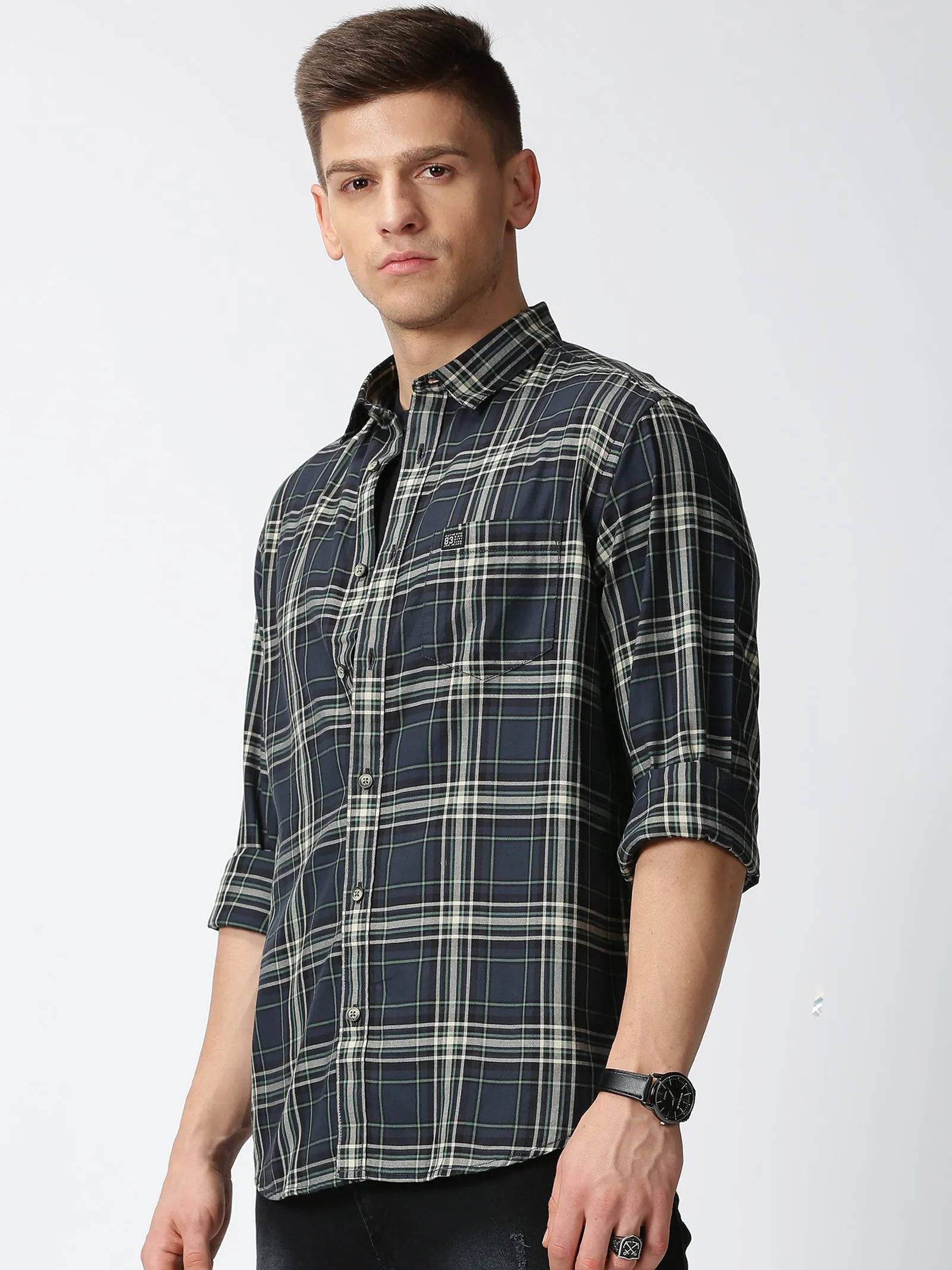 MEN'S GREEN CHECKS SLIM FIT SHIRT