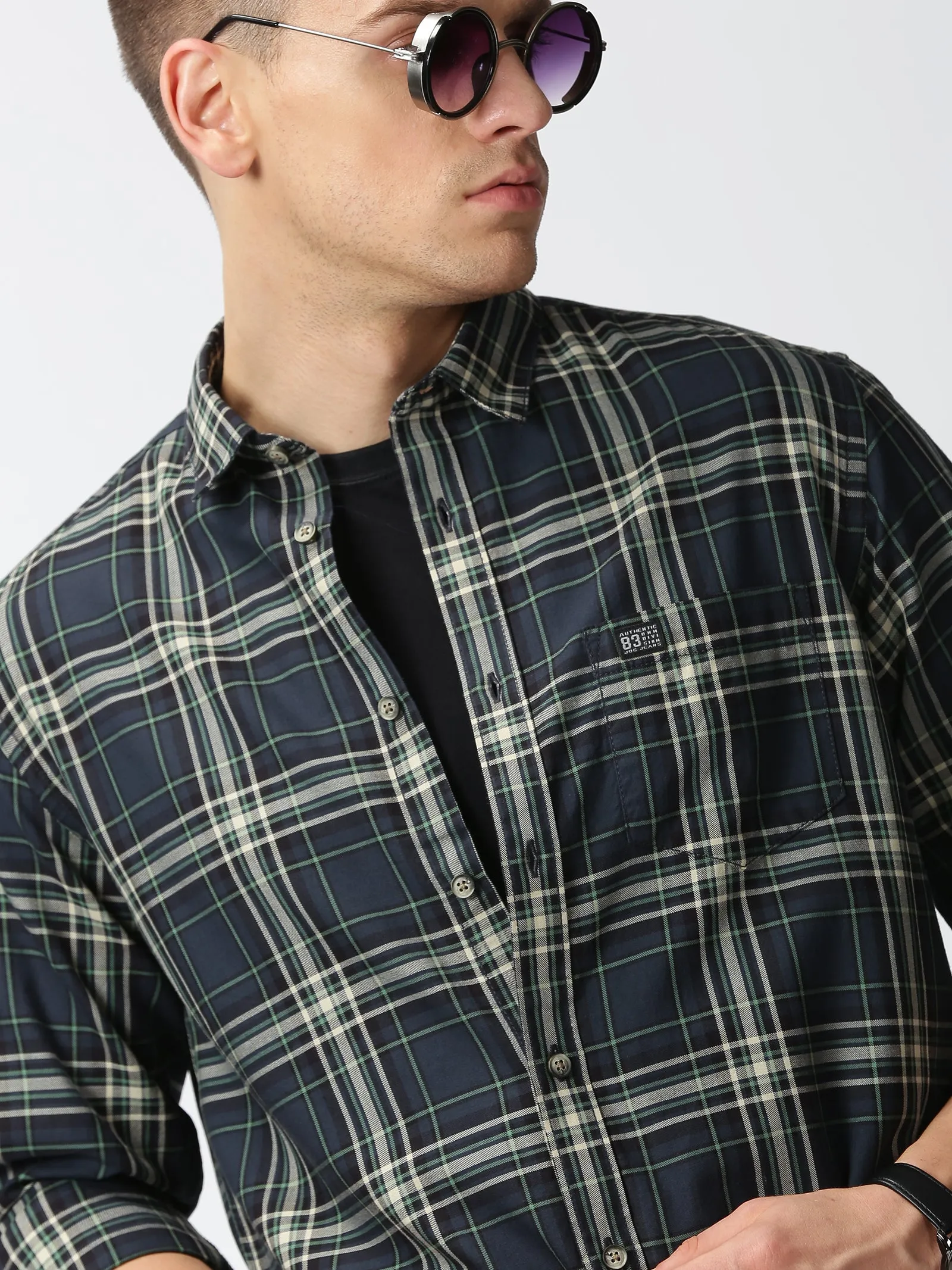 MEN'S GREEN CHECKS SLIM FIT SHIRT