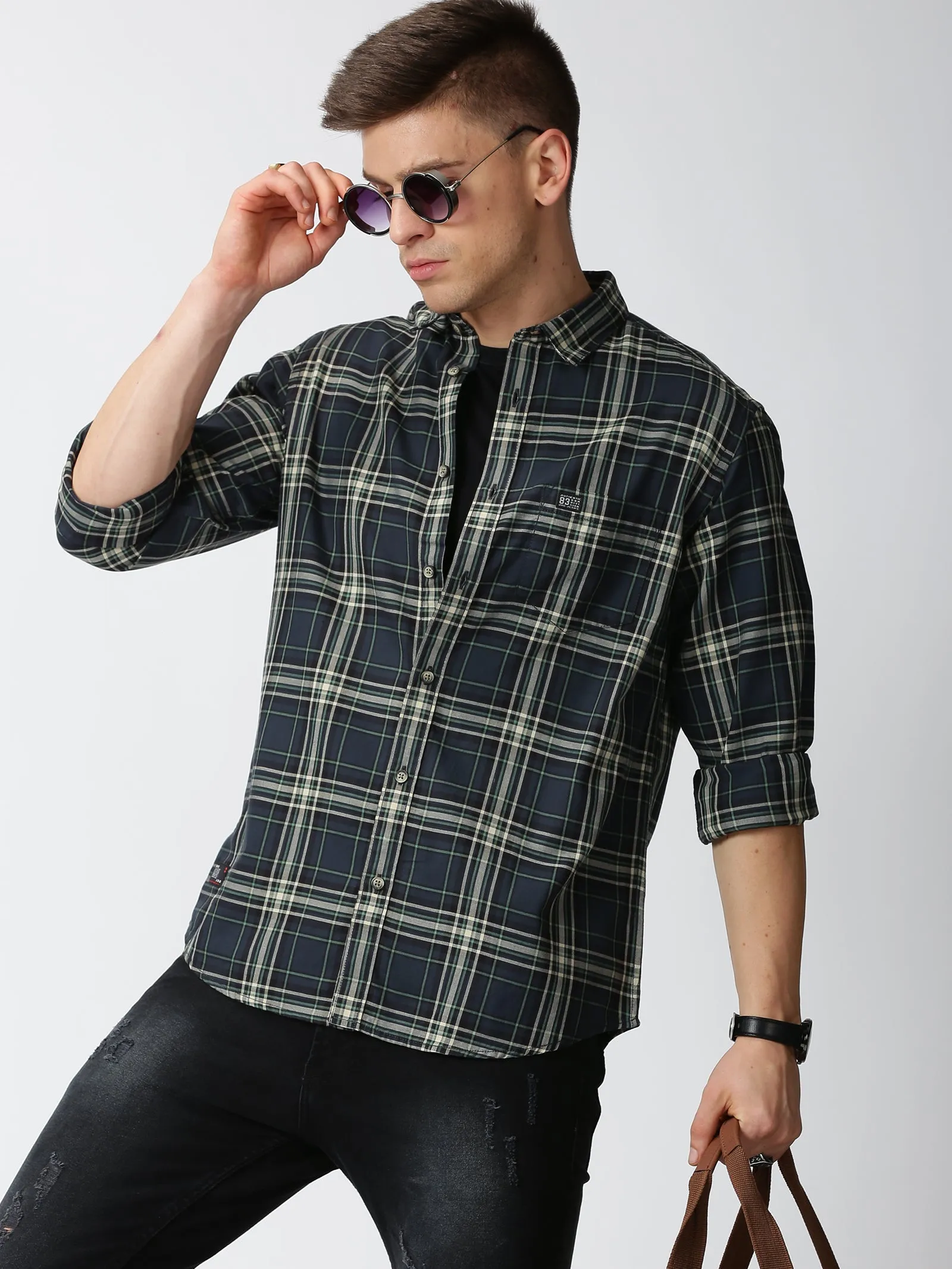 MEN'S GREEN CHECKS SLIM FIT SHIRT