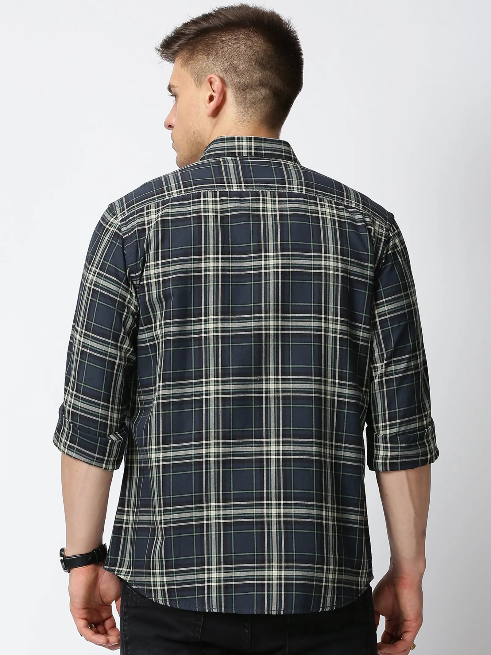 MEN'S GREEN CHECKS SLIM FIT SHIRT