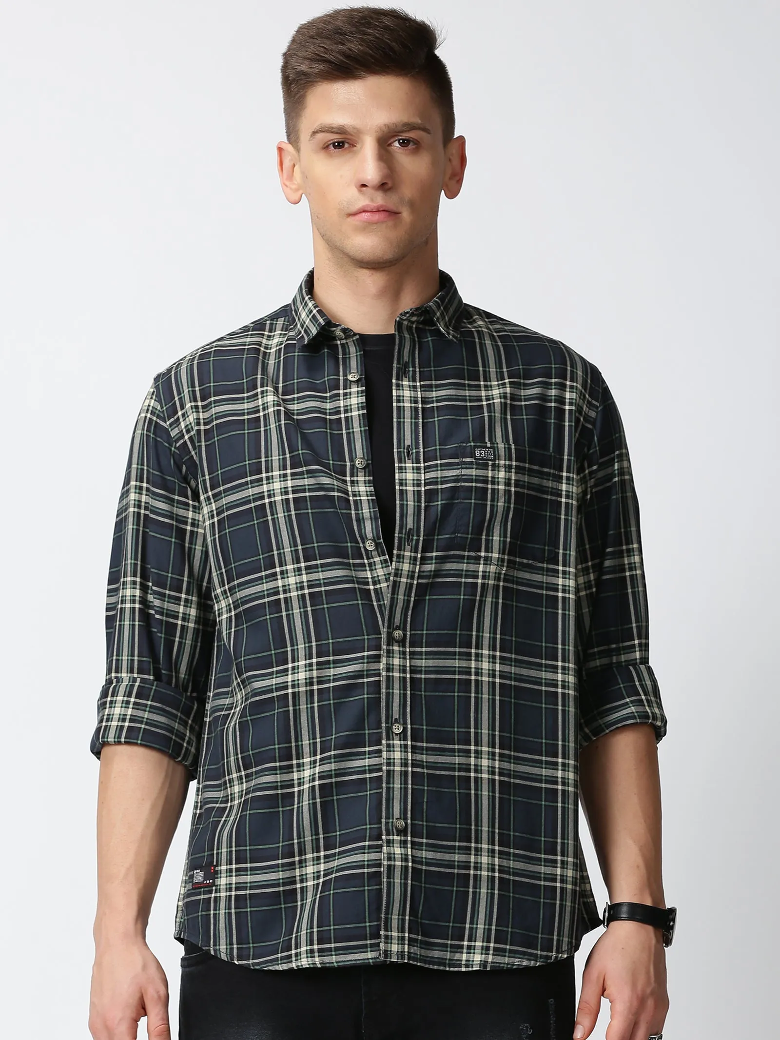 MEN'S GREEN CHECKS SLIM FIT SHIRT