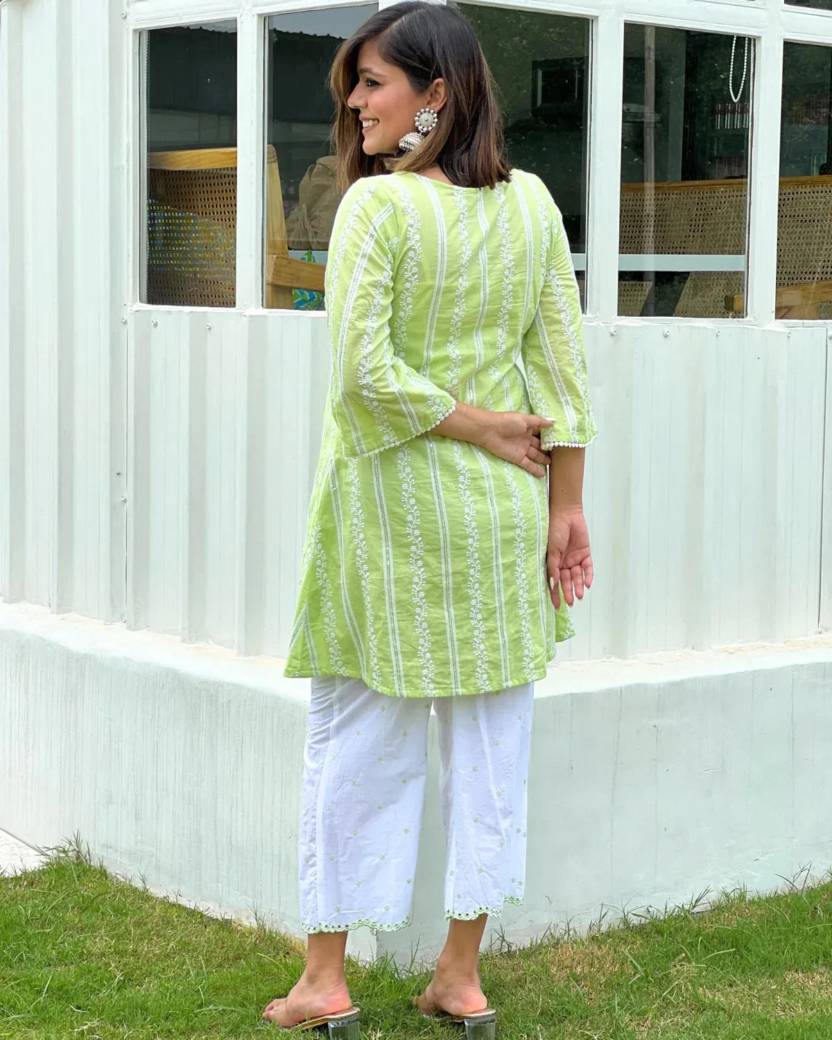 Moss Green Chikankari Kurta & Palazzo - Set of 2