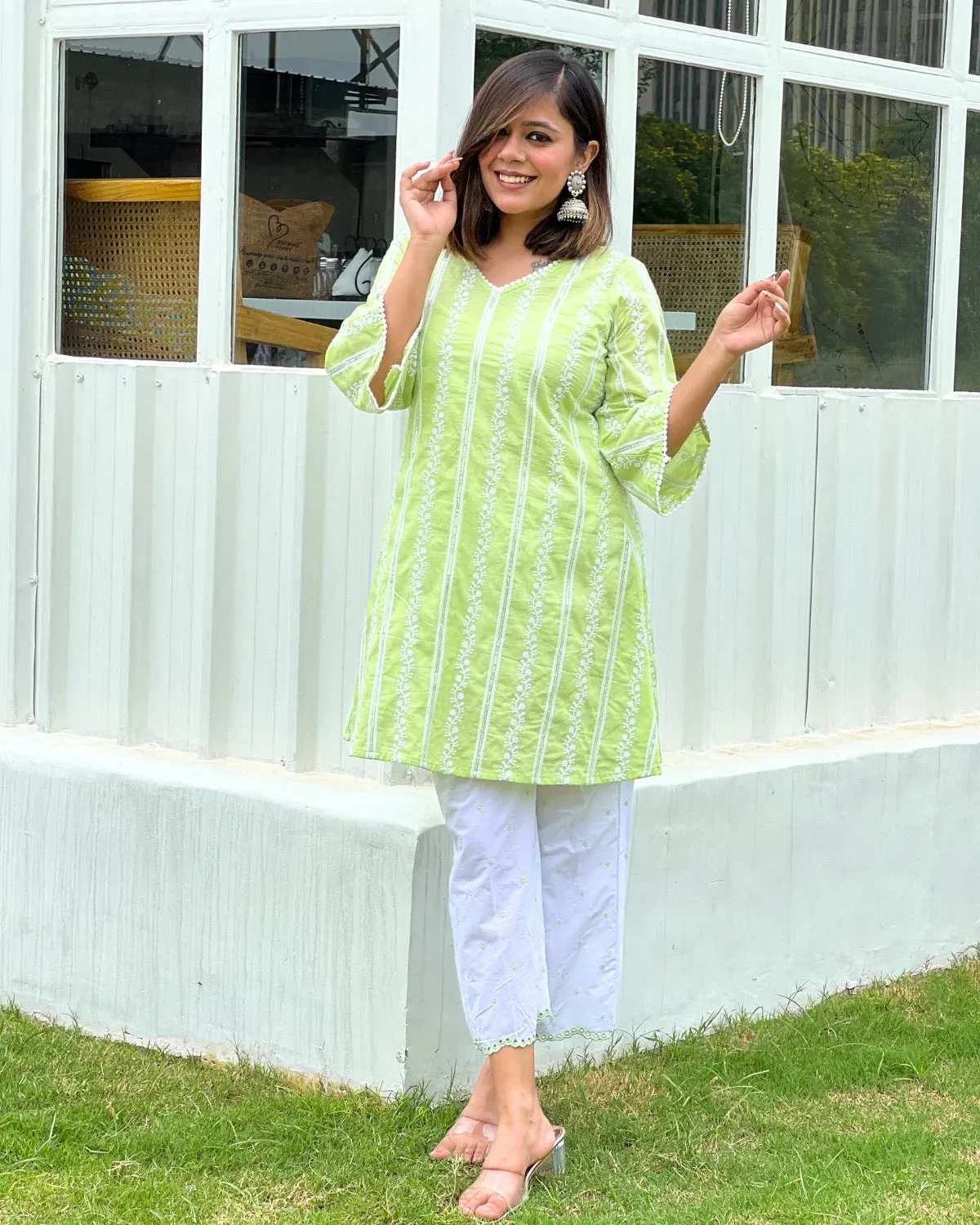 Moss Green Chikankari Kurta & Palazzo - Set of 2