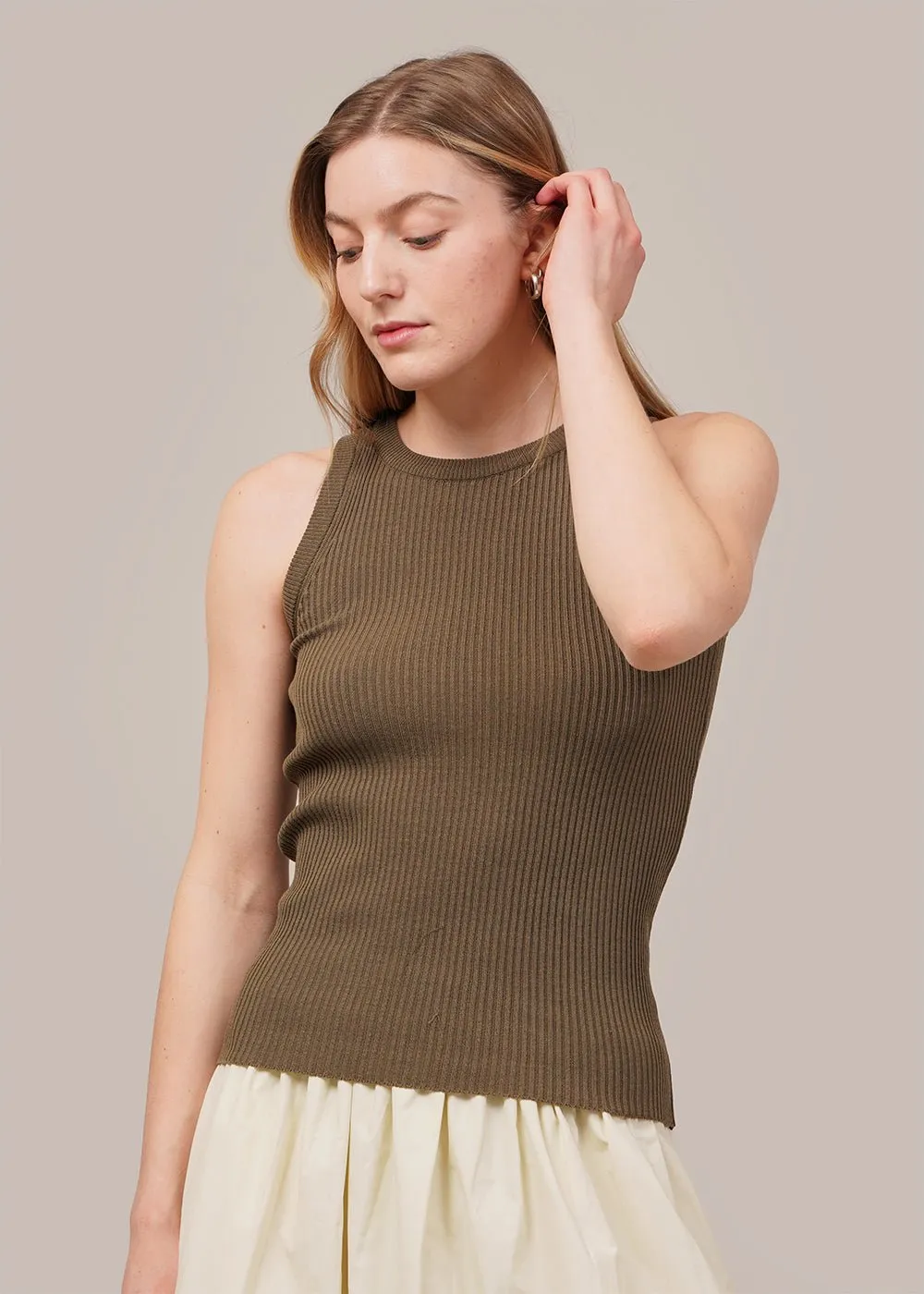 Olive Ribbed Knit Tank