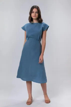 Picnic Linen Dress In Sky by Wilga Clothing