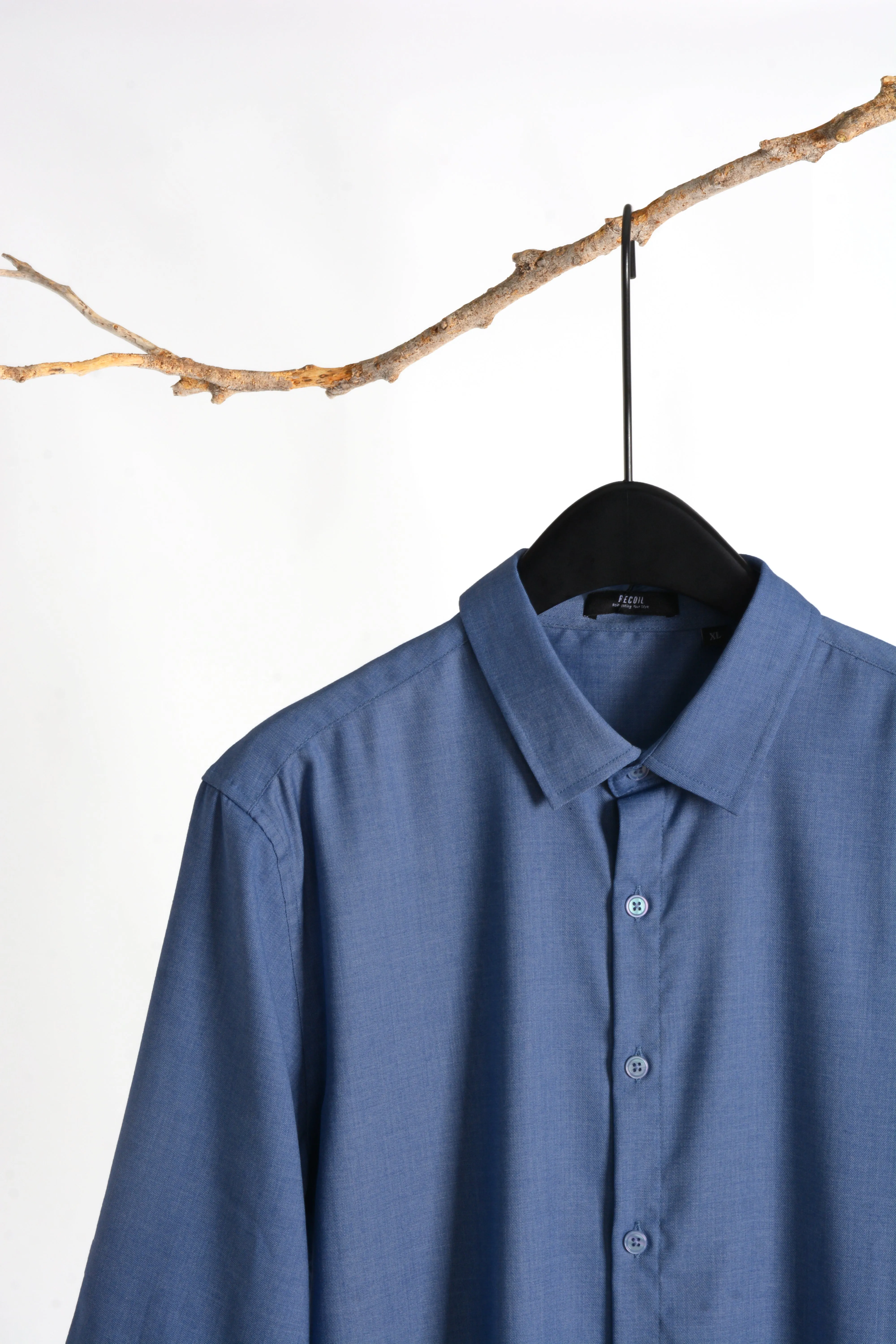 Plain Blue 3/4-Sleeve Shirt 1092