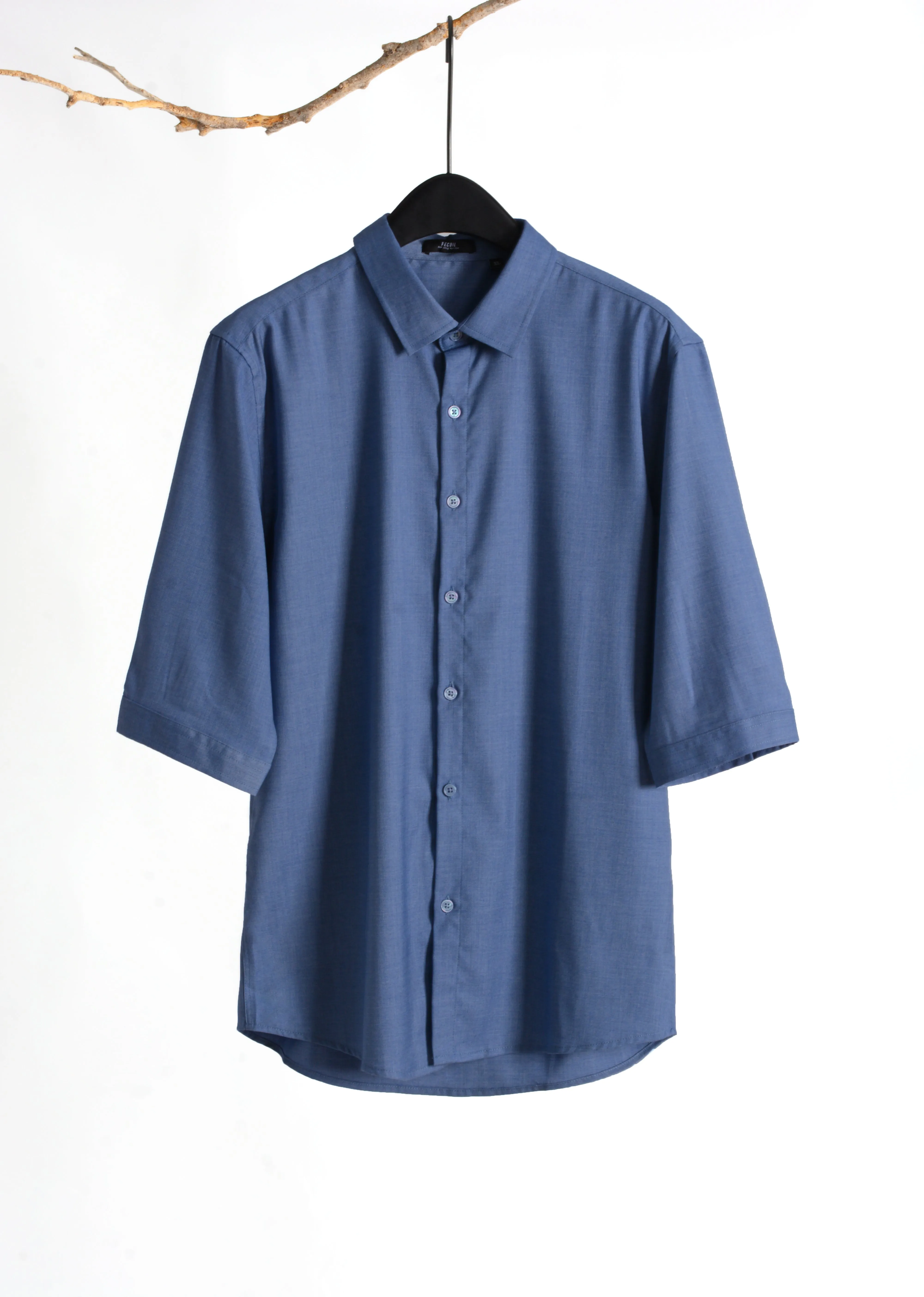 Plain Blue 3/4-Sleeve Shirt 1092