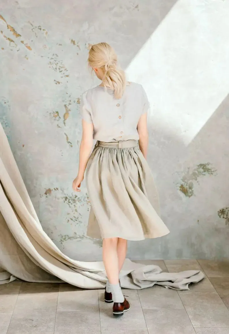 Pleaded Linen Skirt by Soelis