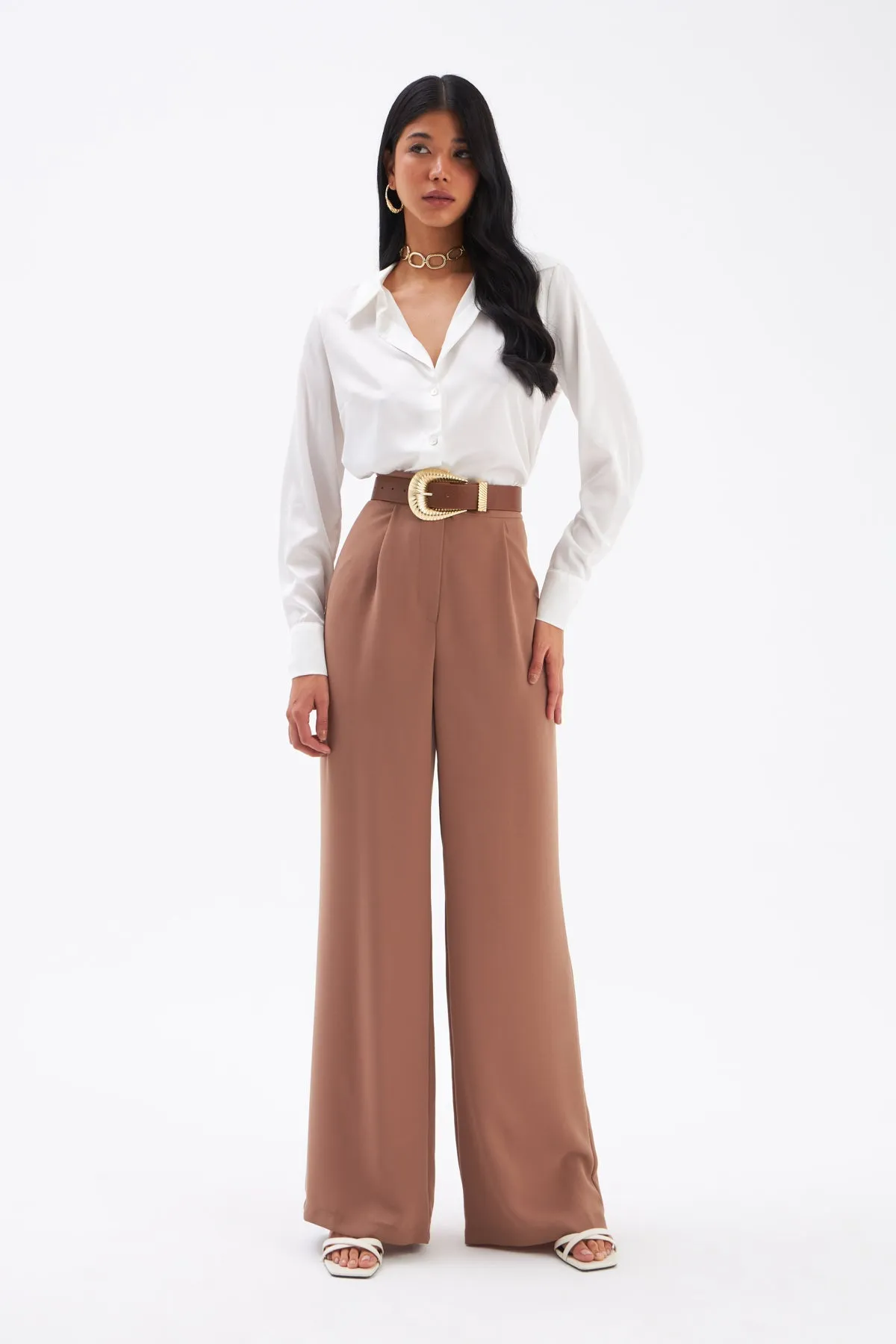 Pleated Crepe Trousers - CAMEL