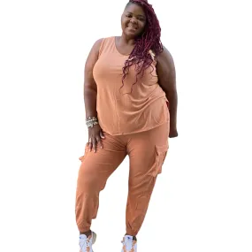 Plus Size Butter Orange Cargo Pants Set