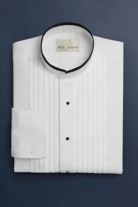 "Devon" White Pleated Mandarin Tuxedo Shirt