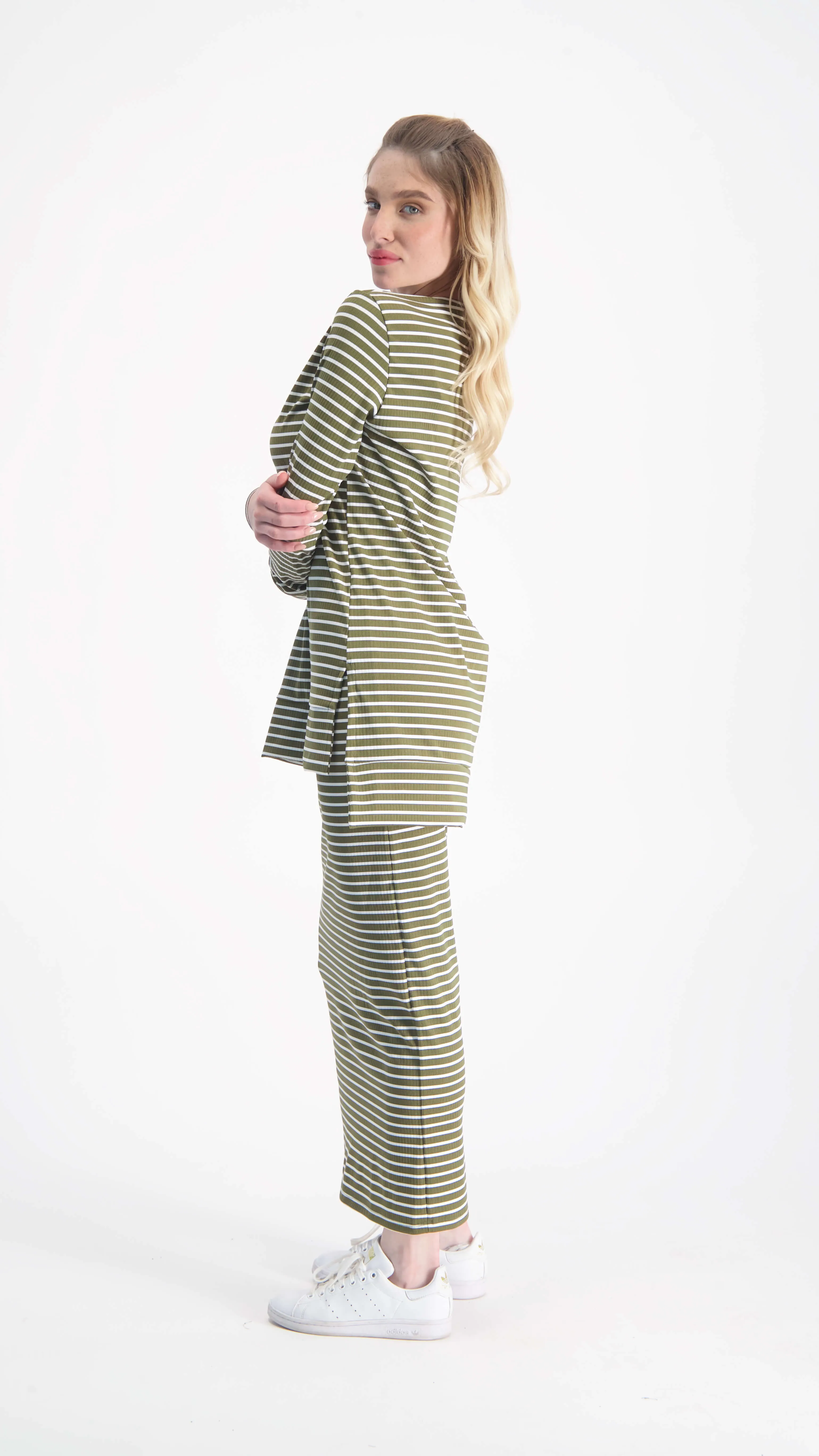 Ribbed Skirt / Olive & White Line