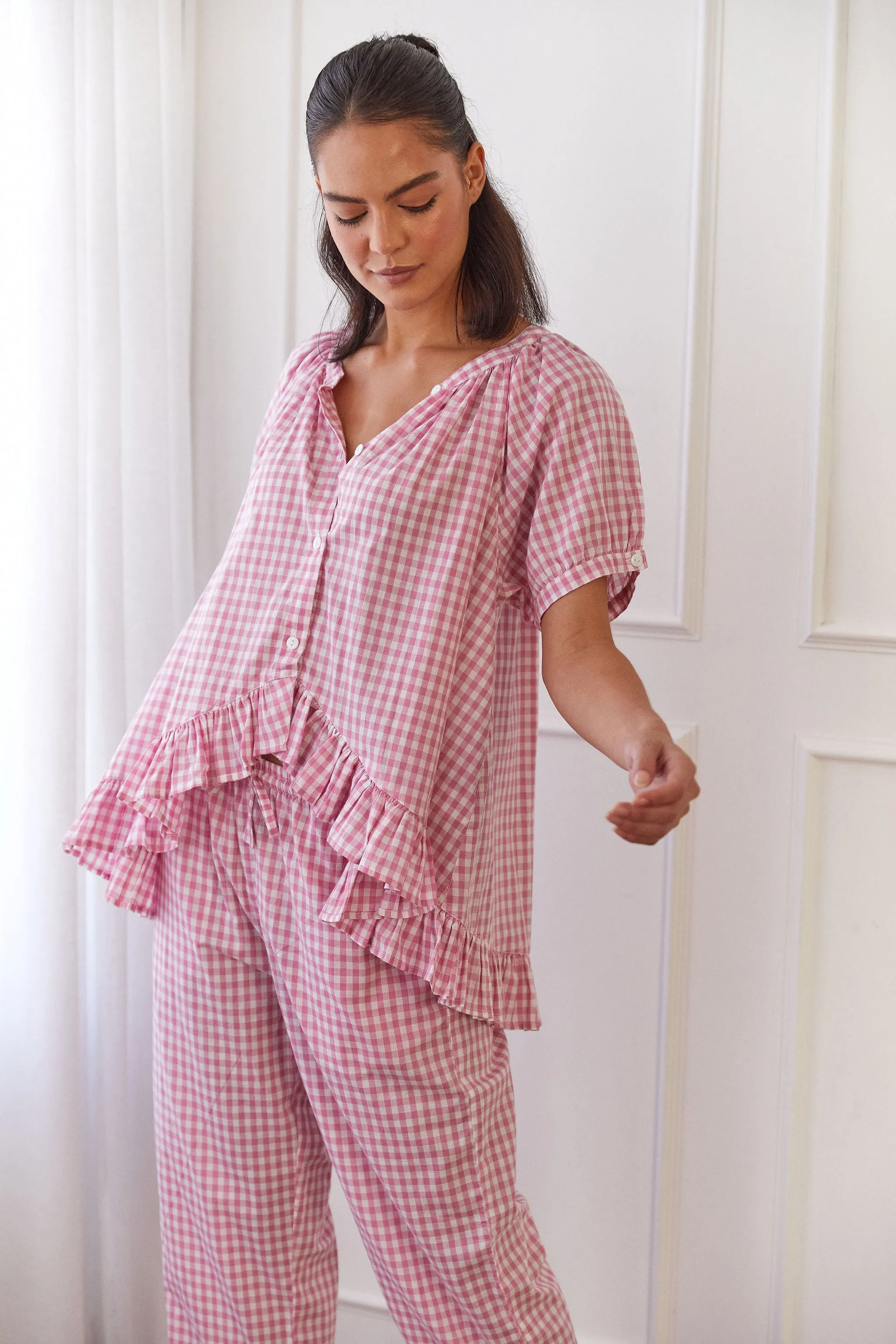 Sophie Sleep Set - Pants - Cotton - Gingham Berry