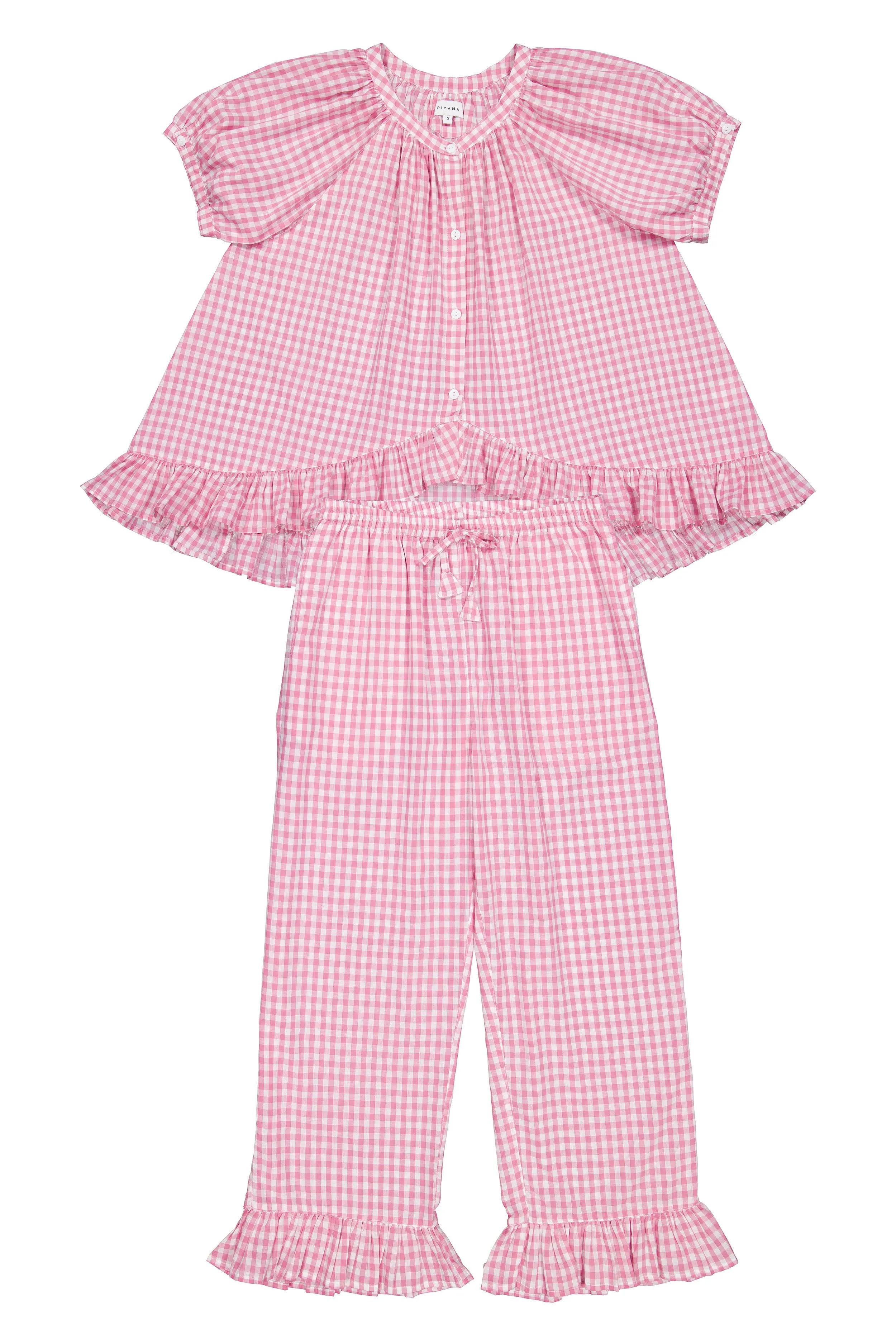 Sophie Sleep Set - Pants - Cotton - Gingham Berry