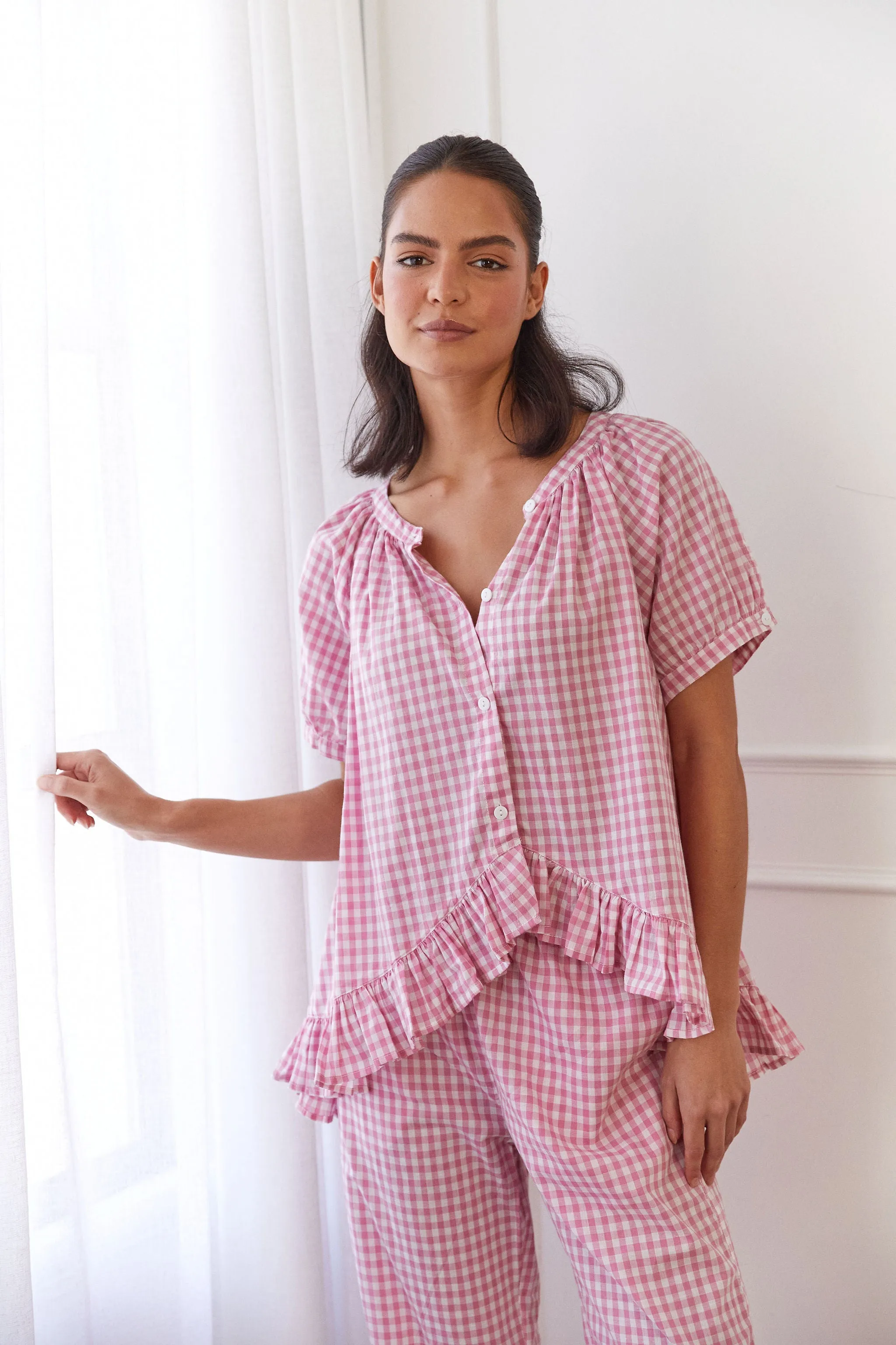 Sophie Sleep Set - Pants - Cotton - Gingham Berry