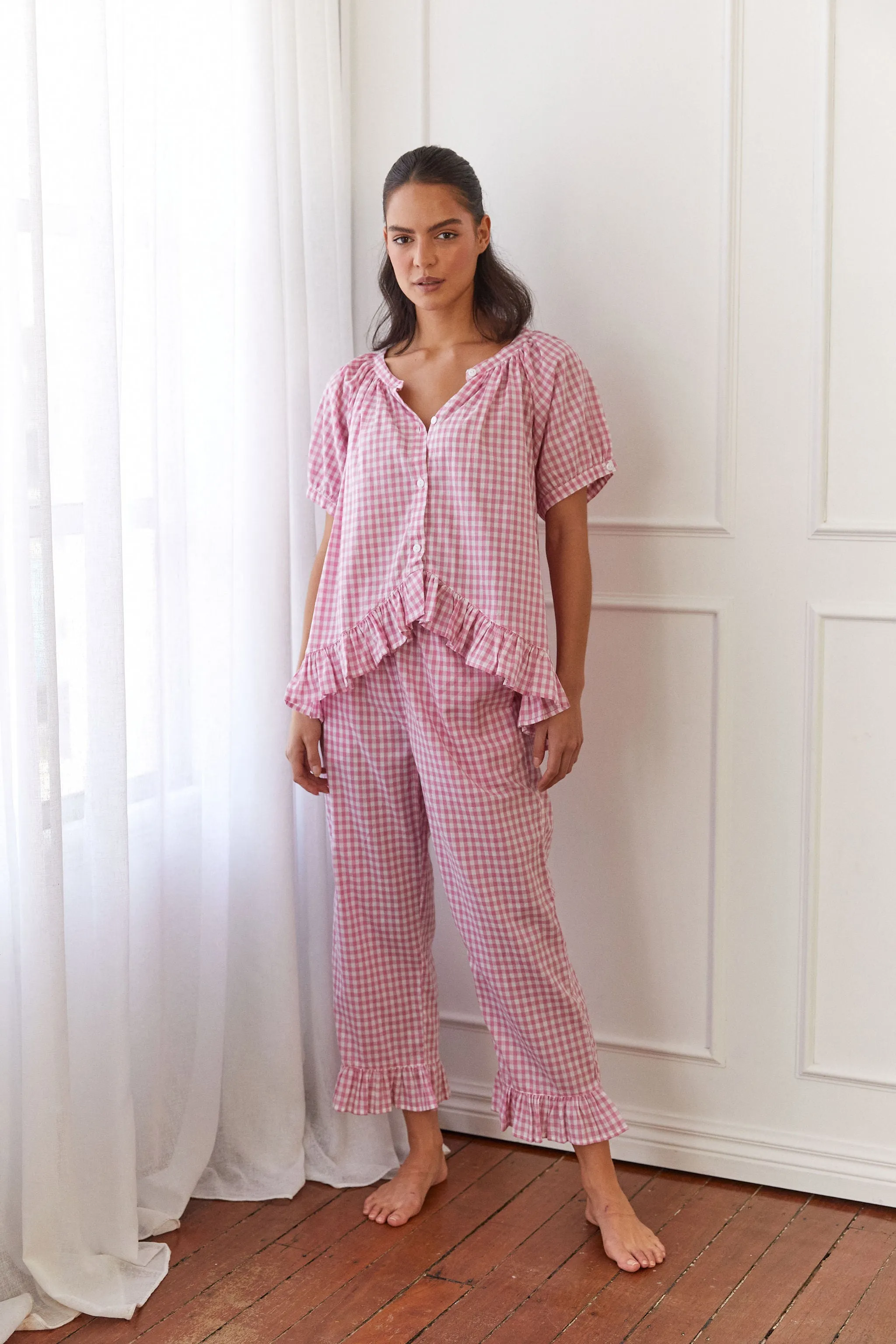 Sophie Sleep Set - Pants - Cotton - Gingham Berry