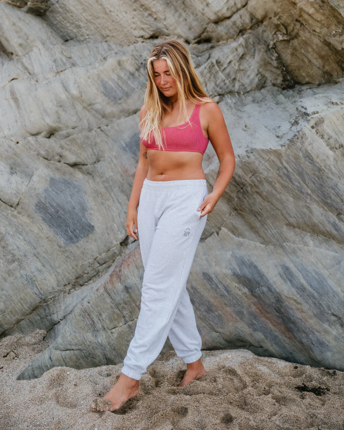 Sunset Surf Waved Organic Joggers - Heather Grey