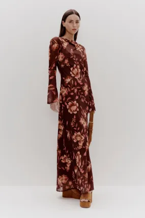 Valentina Rum Raisin Floral LS Maxi Dress